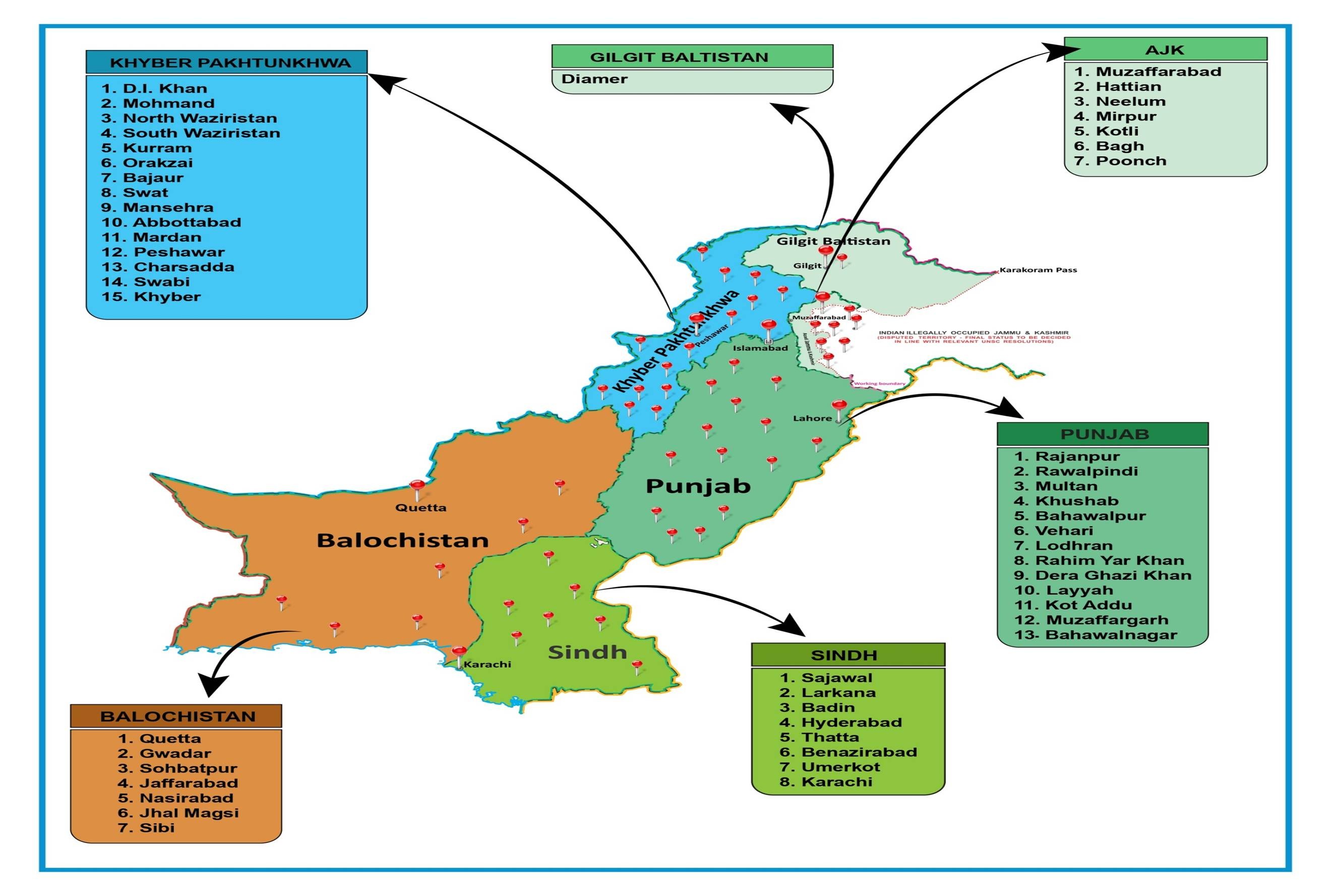Map of Pakistan showing ACT programme districts and provincial footprint